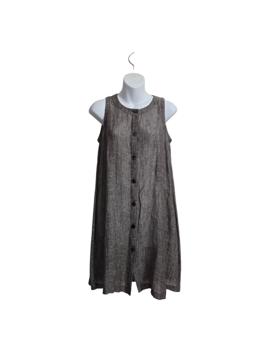Eileen Fisher Italian Linen Gauze Sleeveless Dress In Brown Sz XS
